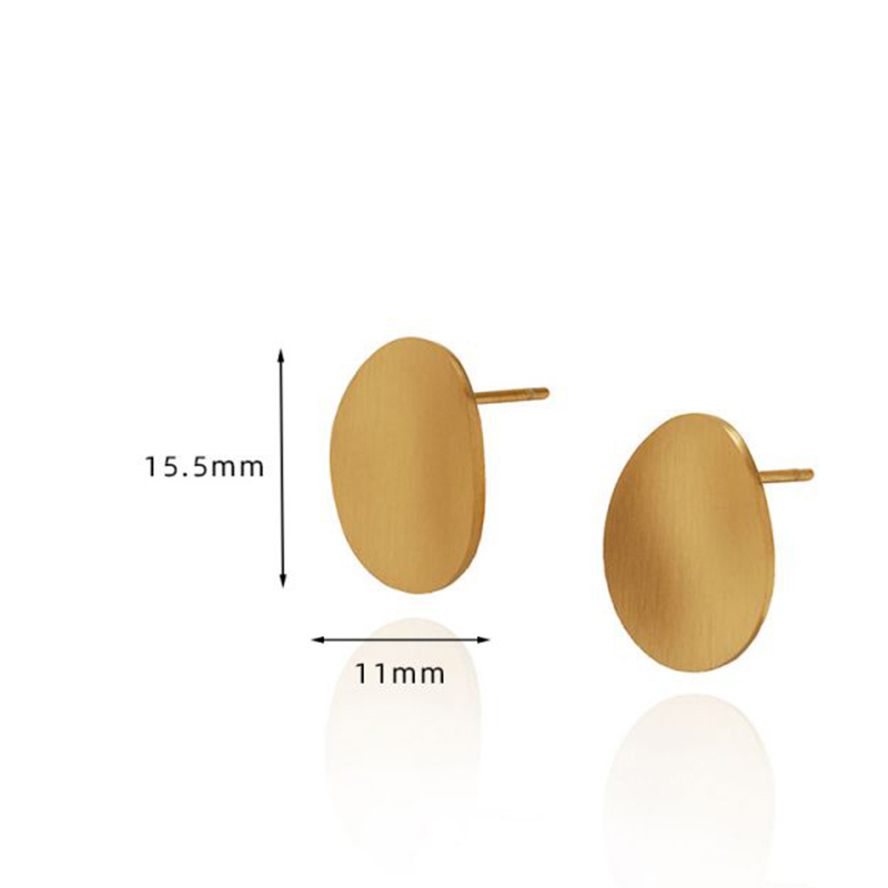 Fashion Gold Titanium Steel Geometric Oval Matte Stud Earrings