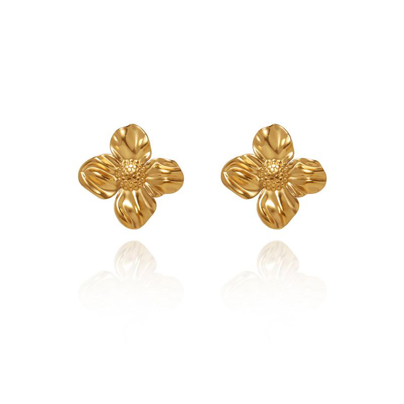 Fashion Gold Liquid Metal Flower Earrings