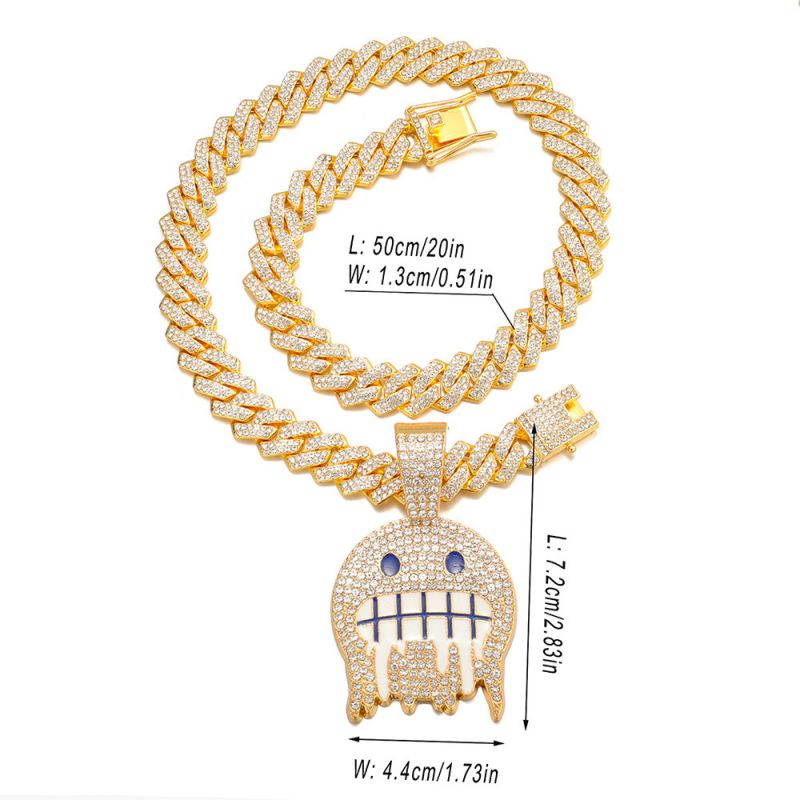 Fashion Golden Ice Face Necklace Pendant +001 Cuban Chain 20inch Alloy Diamond Ice-faced Mens Necklace