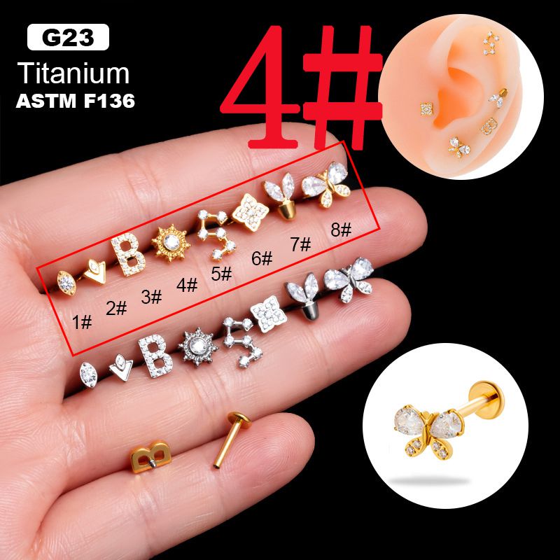 Fashion Gold 4# Titanium Steel Diamond-encrusted Geometric Piercing Lip Nail