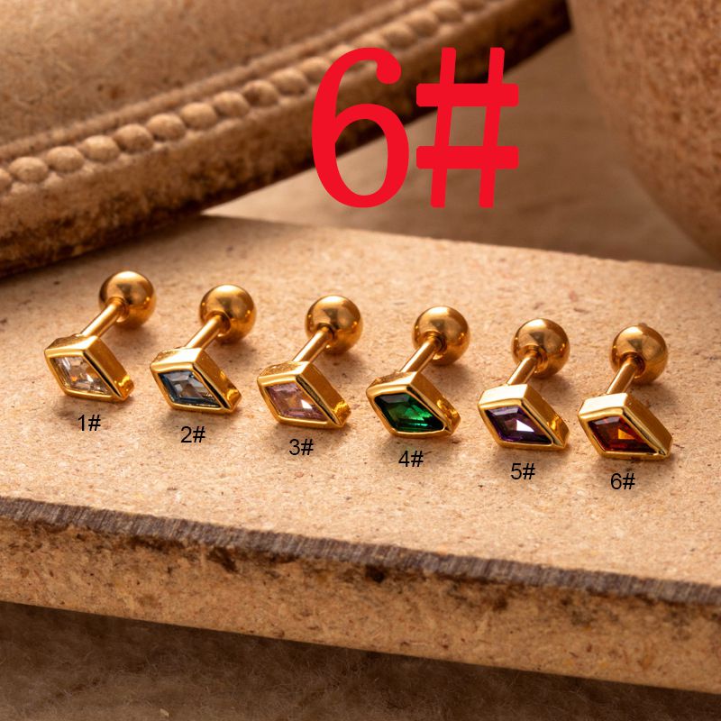 Fashion Gold 6# Titanium Steel Diamond-encrusted Geometric Piercing Nails (single)