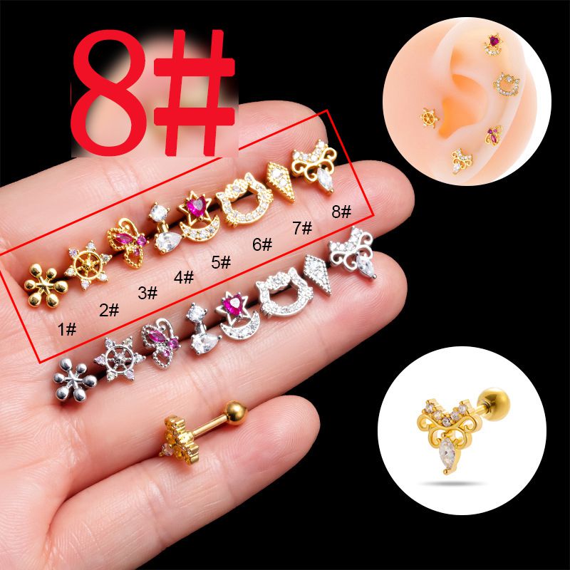 Fashion Gold 8# Titanium Steel Diamond-encrusted Geometric Piercing Nails (single)