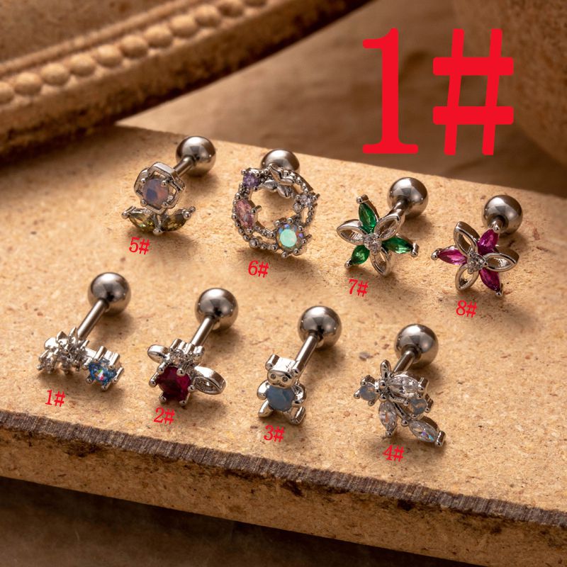 Fashion Silver 1# Titanium Steel Diamond Pierced Geometric Stud Earrings (single)