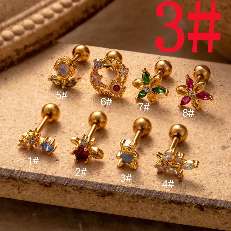 Fashion Gold 3# Titanium Steel Diamond Pierced Geometric Stud Earrings (single)