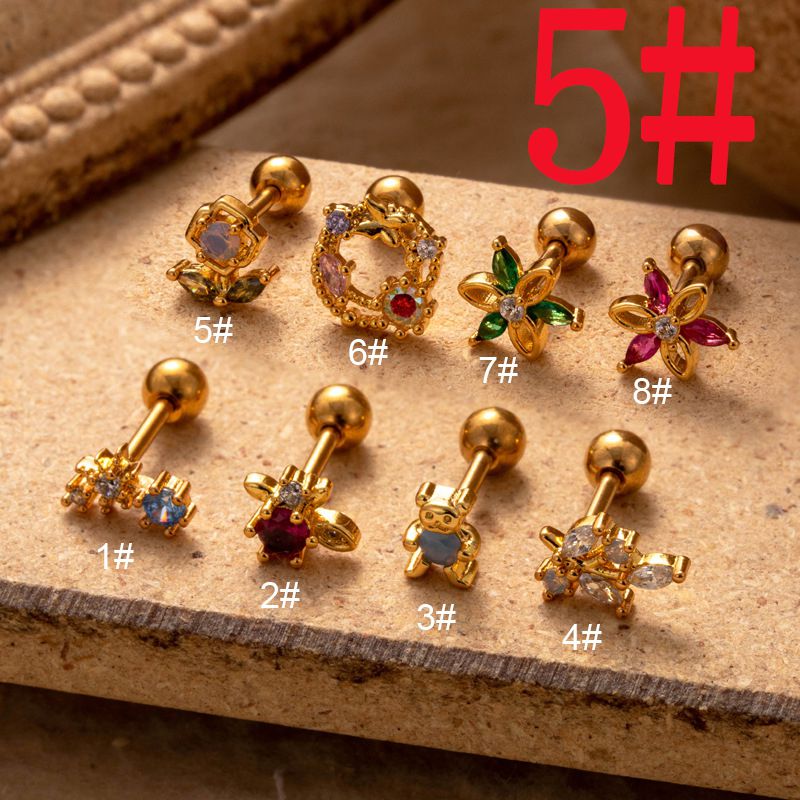 Fashion Gold 5# Titanium Steel Diamond Pierced Geometric Stud Earrings (single)