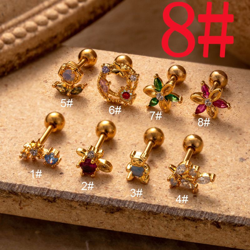 Fashion Gold 8# Titanium Steel Diamond Pierced Geometric Stud Earrings (single)