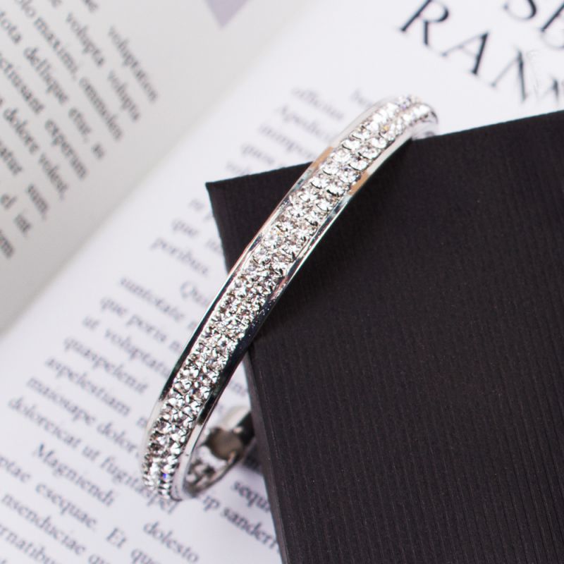 Fashion Silver Double Row Diamond Bracelet Stainless Steel Diamond Round Bracelet