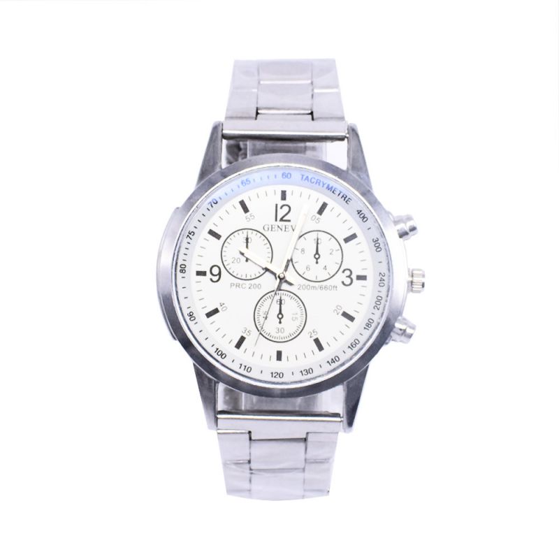 Fashion White Dial Watch Stainless Steel Round Dial Mens Watch