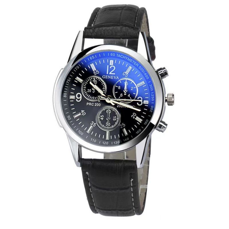 Fashion Black Plate Black Belt Stainless Steel Round Dial Mens Watch