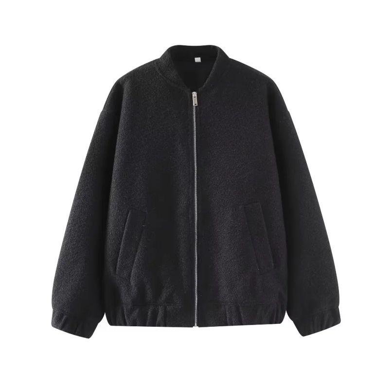 Fashion Black Cotton Stand-collar Zipped Jacket