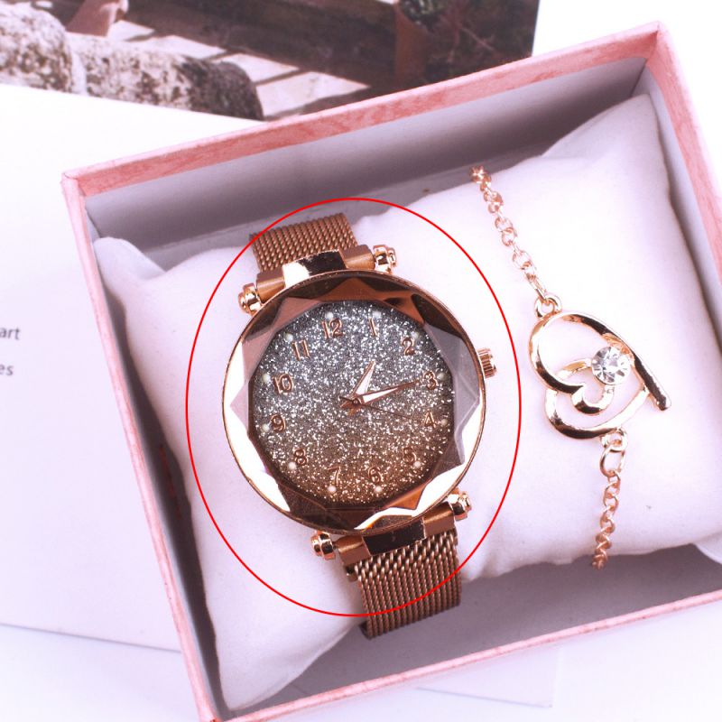 Fashion Rose Gold Watch Stainless Steel Diamond Round Dial Watch