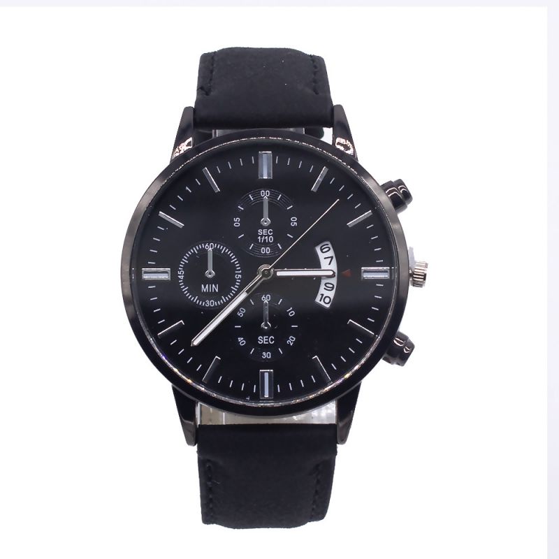Fashion Black Case Black Face Watch Stainless Steel Round Dial Mens Watch