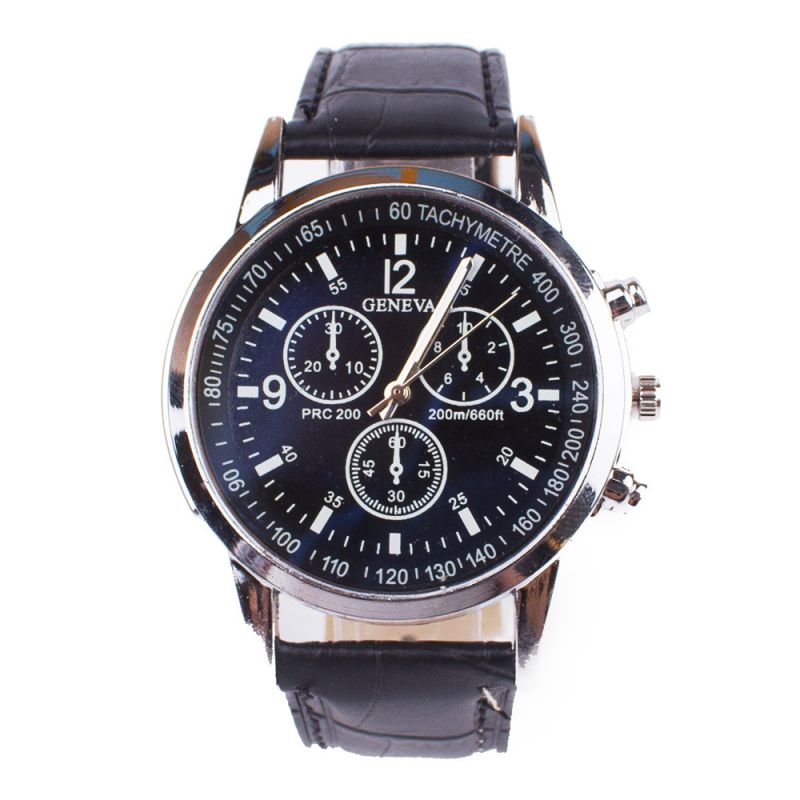 Fashion Black Plate Black Belt Stainless Steel Round Dial Mens Watch