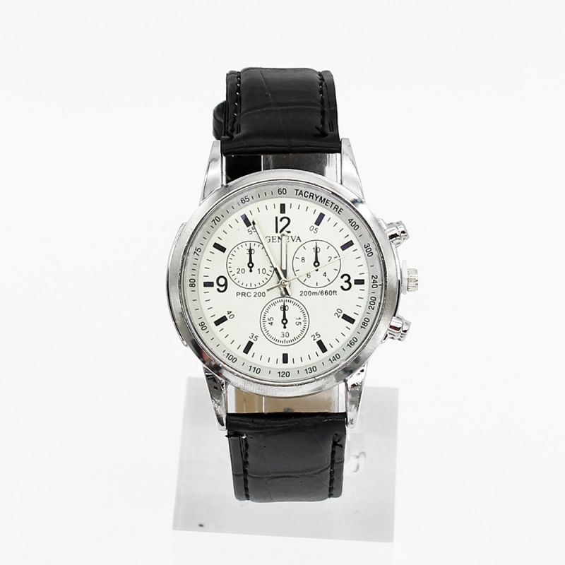 Fashion White-faced Black Band//white-faced Black Band Stainless Steel Round Dial Mens Watch