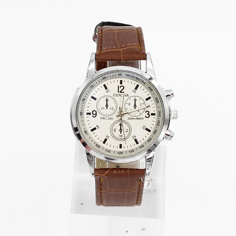 Fashion White-faced Brown Band//white-faced Brown Band Stainless Steel Round Dial Mens Watch