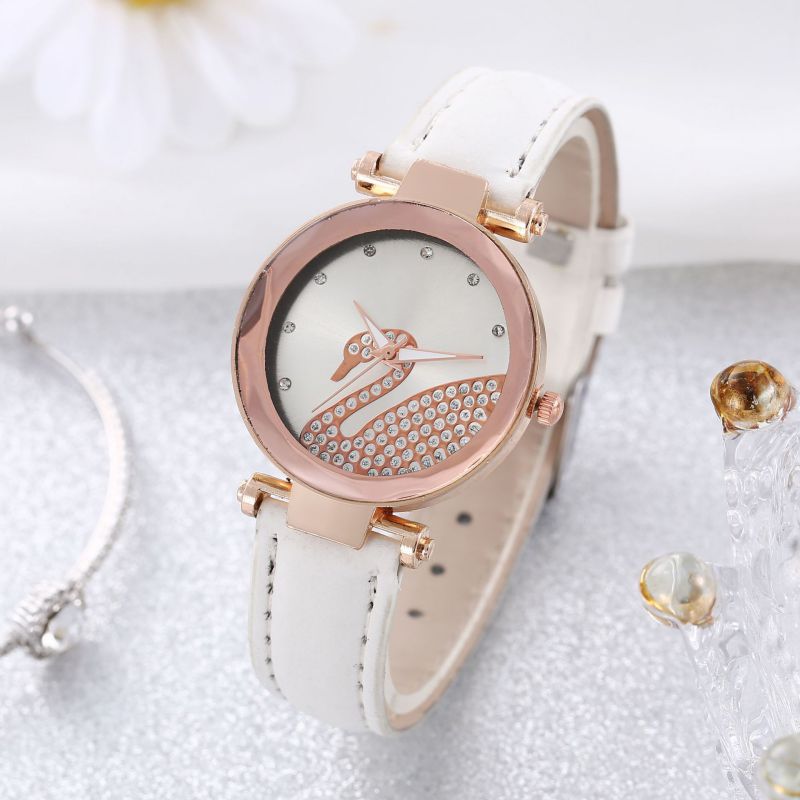 Fashion White Watch Stainless Steel Diamond Round Dial Watch