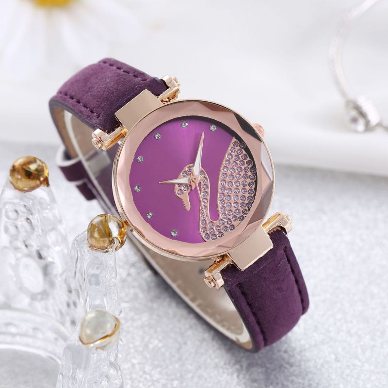 Fashion Purple Watch Stainless Steel Diamond Round Dial Watch