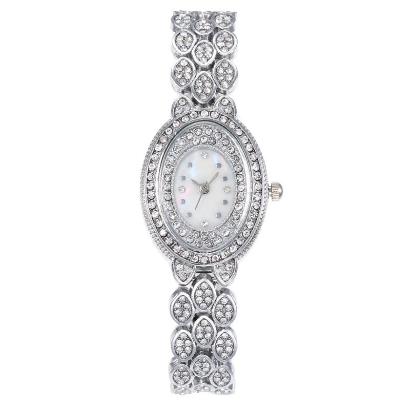 Fashion Silver Watch Stainless Steel Diamond Oval Dial Watch