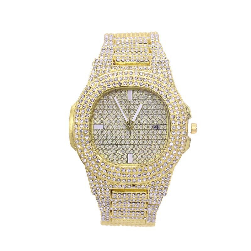 Fashion Gold Watch Stainless Steel Diamond Square Bracelet