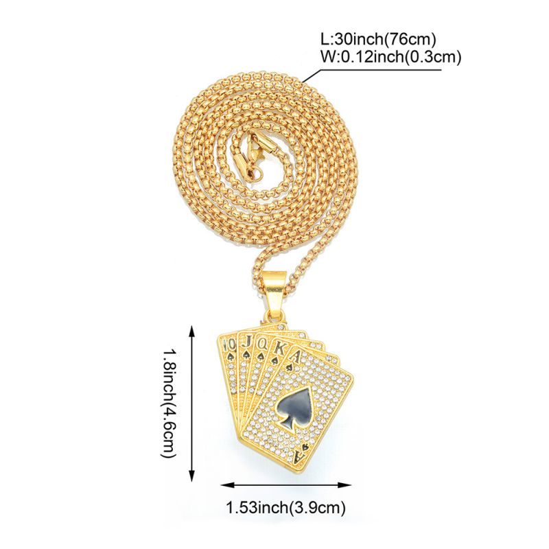 Fashion Gold Geometric Diamond Poker Mens Necklace