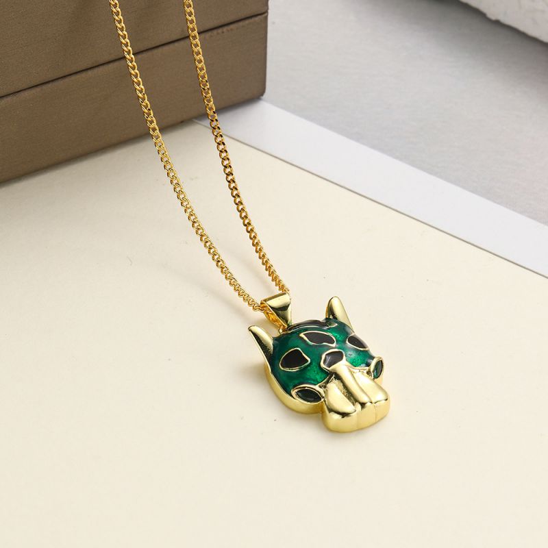 Fashion Green Copper Inlaid Zirconium Oil-dropped Leopard Head Necklace