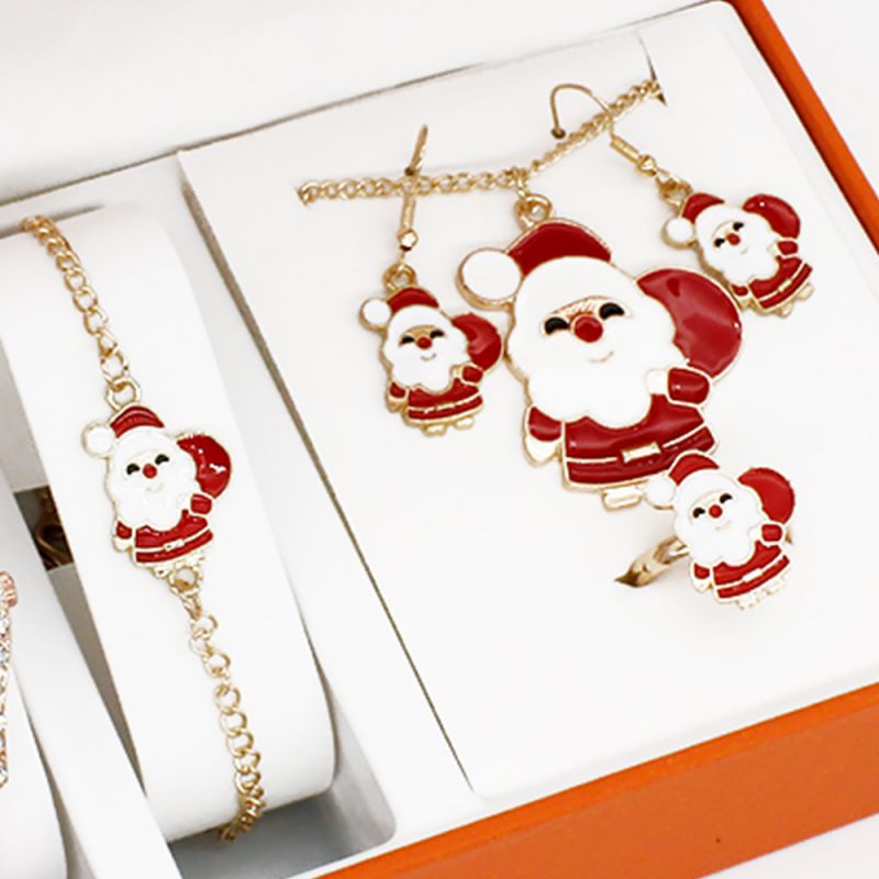 Fashion Santa Claus Bracelet Earrings Necklace Ring Stainless Steel Christmas Bracelet Necklace Earrings Ring Set