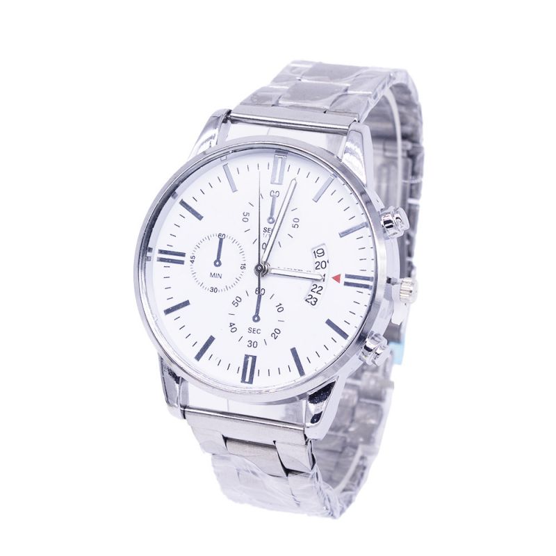 Fashion Silver Shell White Surface Silver Belt Stainless Steel Round Mens Watch