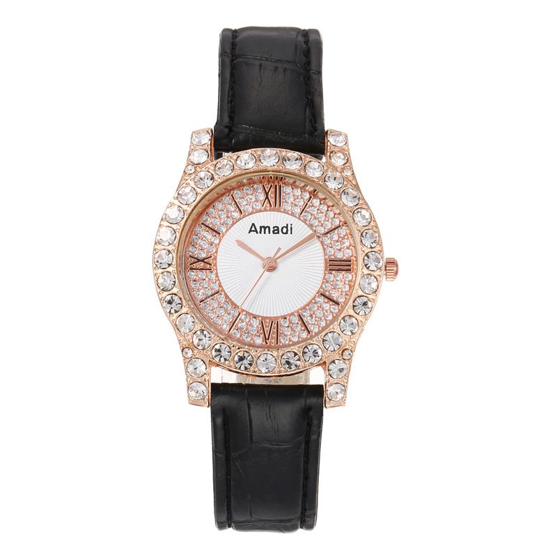 Fashion Black Watch Stainless Steel Diamond Round Watch