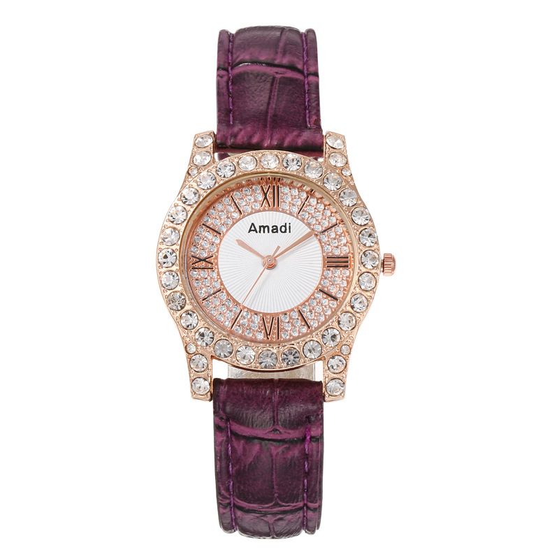 Fashion Purple Watch Stainless Steel Diamond Round Watch