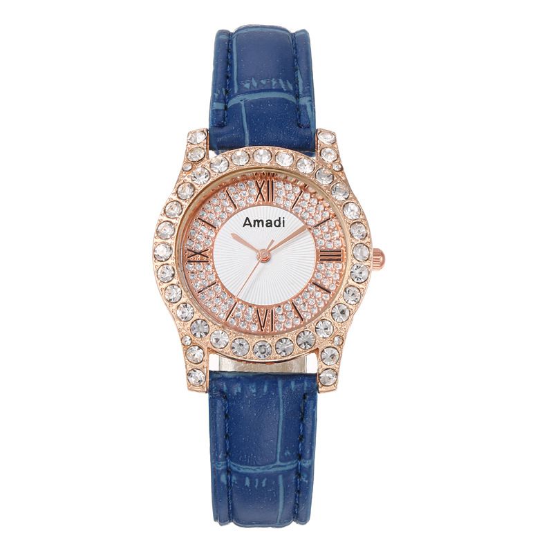 Fashion Blue Watch Stainless Steel Diamond Round Watch