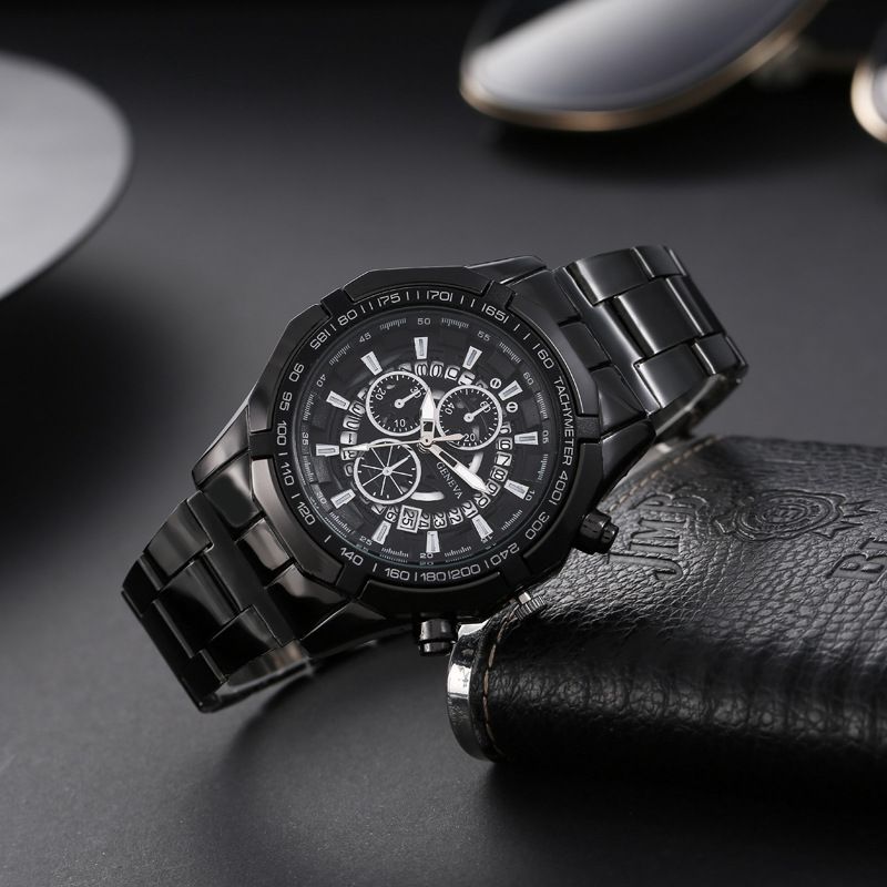Fashion Black Watch Stainless Steel Round Mens Watch