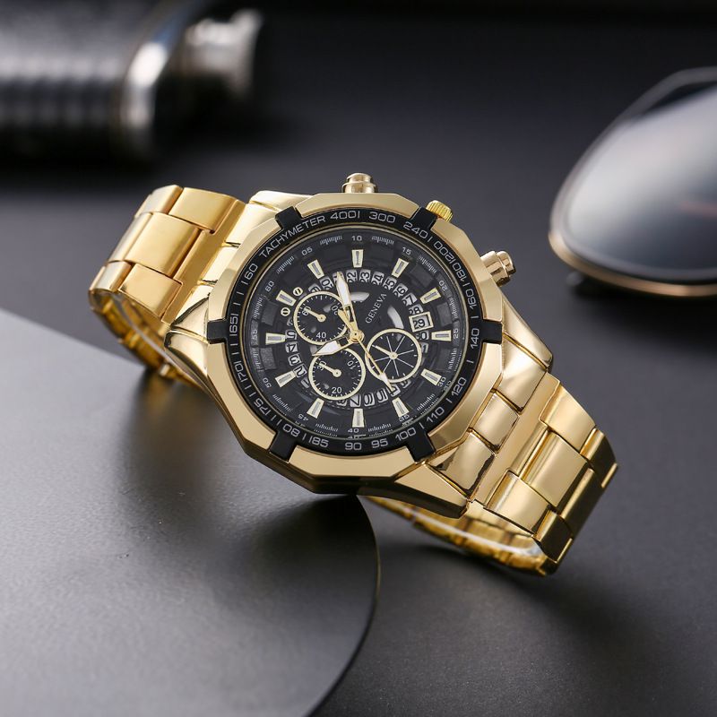 Fashion Gold Watch Stainless Steel Round Mens Watch