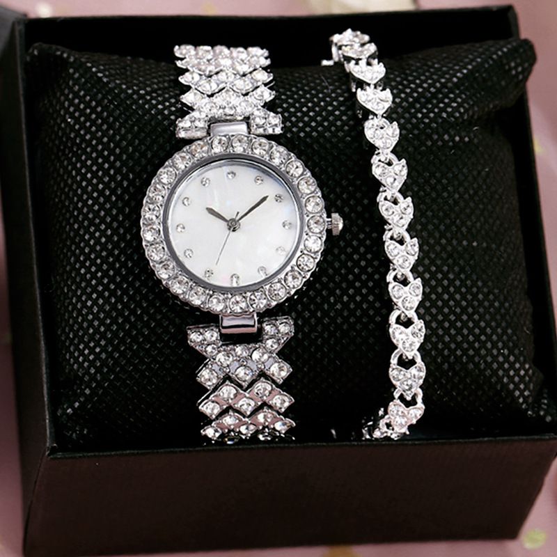Fashion Silver Watch+silver Bracelet+box Stainless Steel Round Watch Bracelet Set