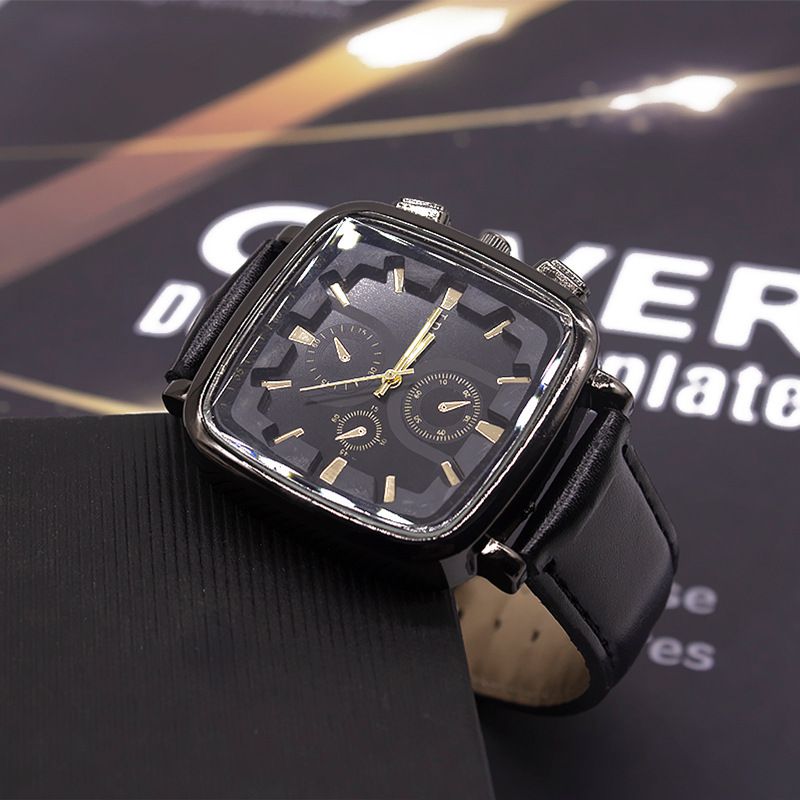 Fashion Engraved Gold Watch Stainless Steel Square Mens Watch