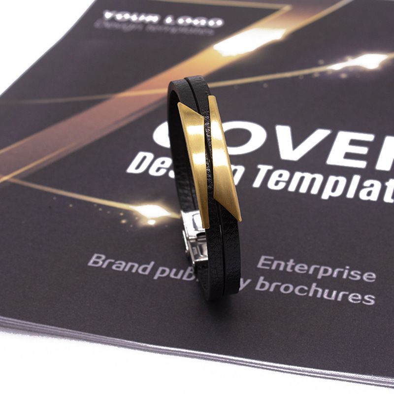 Fashion Gold Engraved Bracelet Stainless Steel Round Mens Bracelet