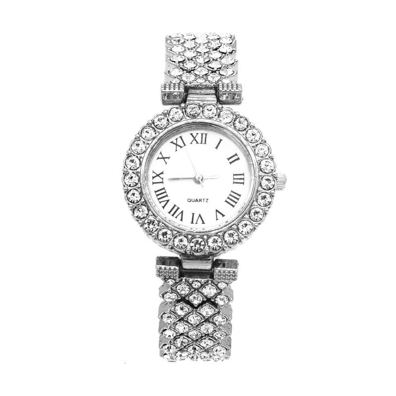 Fashion Silver Watch Stainless Steel Diamond Round Watch