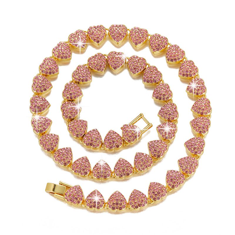 Fashion Golden Pink Diamond Love Necklace Geometric Diamond Love Chain Necklace For Men