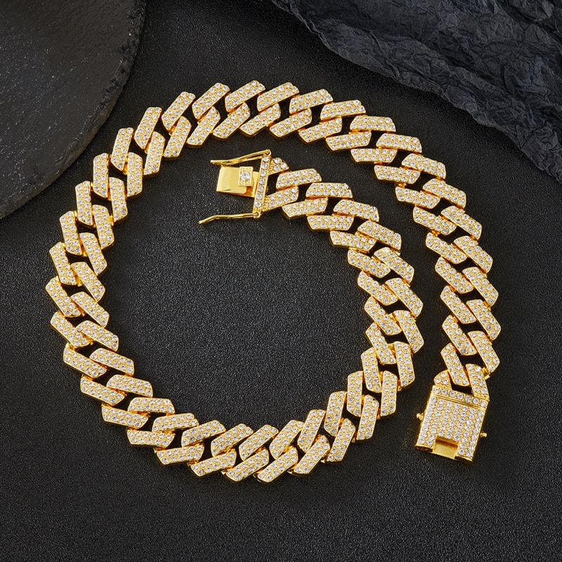 Fashion Gold Cuban Chain Geometric Diamond Chain Necklace For Men
