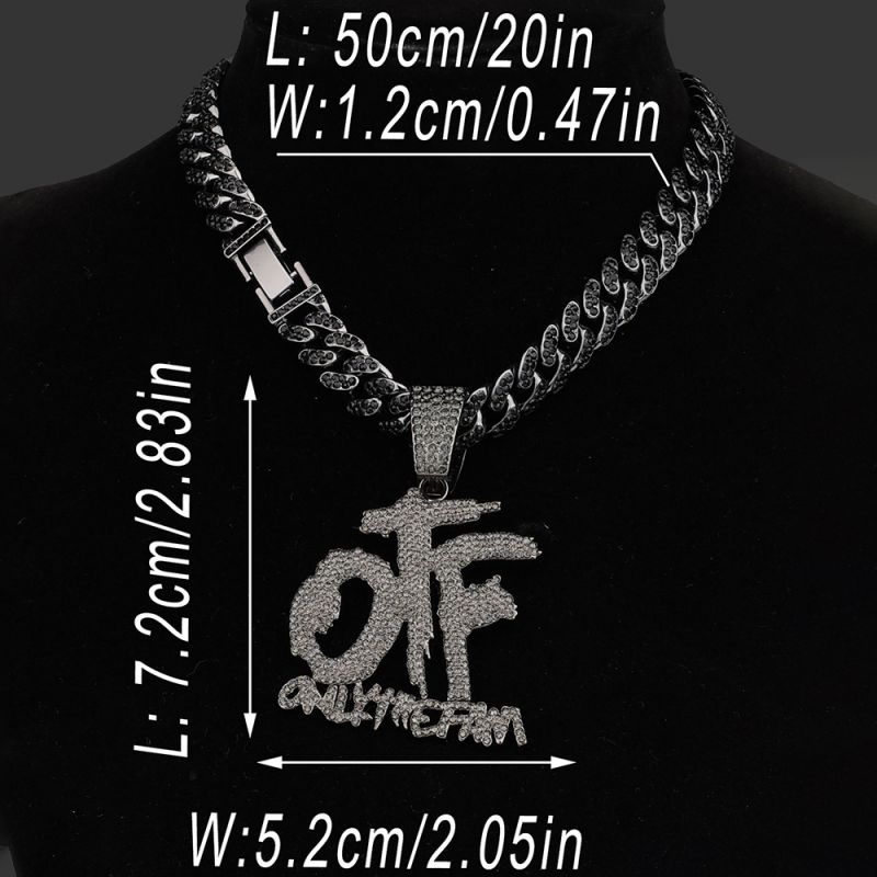 Fashion Gun Black Letter Pendant 50cm Cuban Chain + Pendant Geometric Diamond Letter Mens Necklace