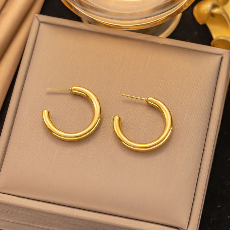 Fashion 2# Stainless Steel Hollow C-shaped Earrings