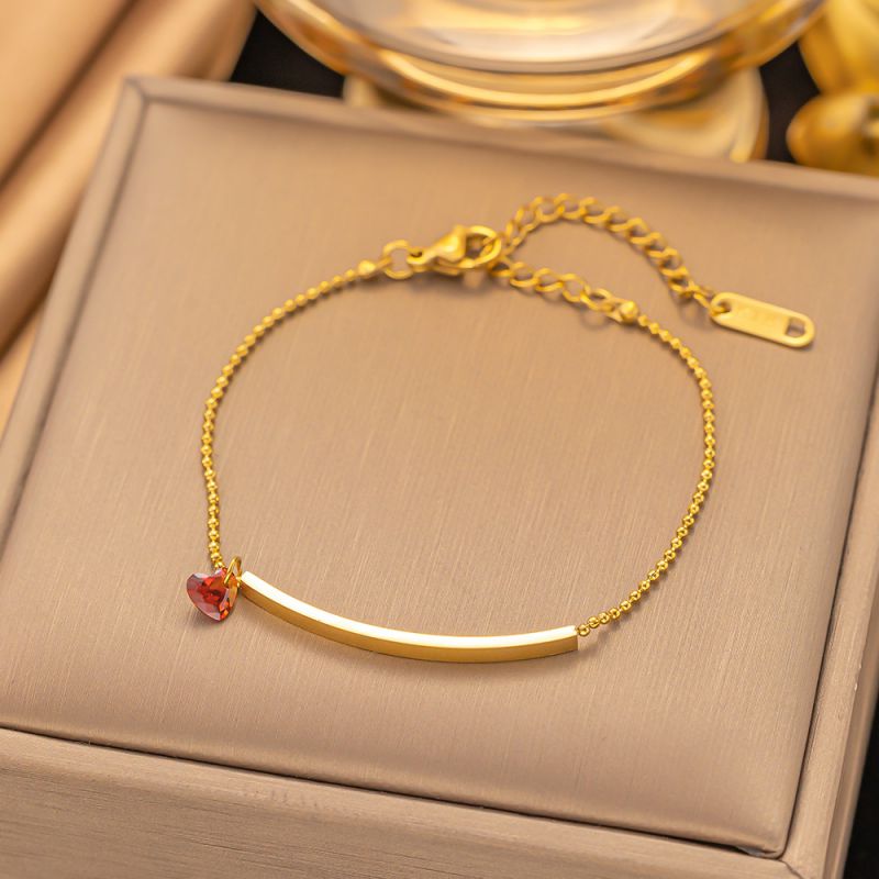 Fashion Gold Titanium Steel Gold-plated Diamond Love Curved Bracelet