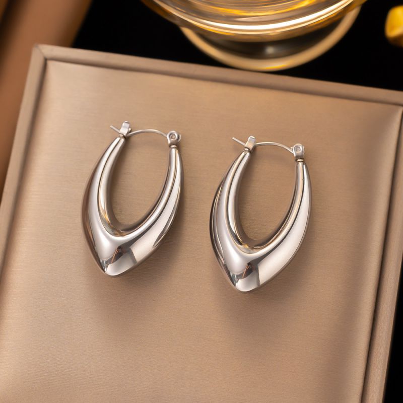 Fashion Silver Titanium Steel Smooth Hollow Earrings