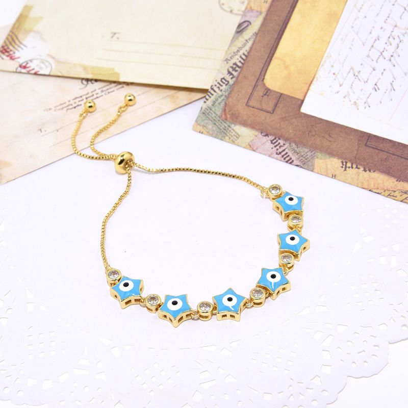 Fashion Blue Copper Inlaid Zirconium Oil-dropping Eye Five-pointed Star Bracelet