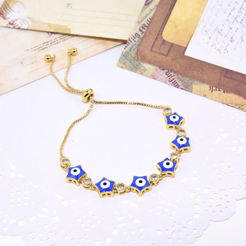 Fashion Navy Blue Copper Inlaid Zirconium Oil-dropping Eye Five-pointed Star Bracelet