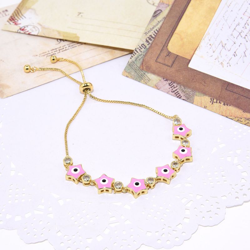 Fashion Pink Copper Inlaid Zirconium Oil-dropping Eye Five-pointed Star Bracelet