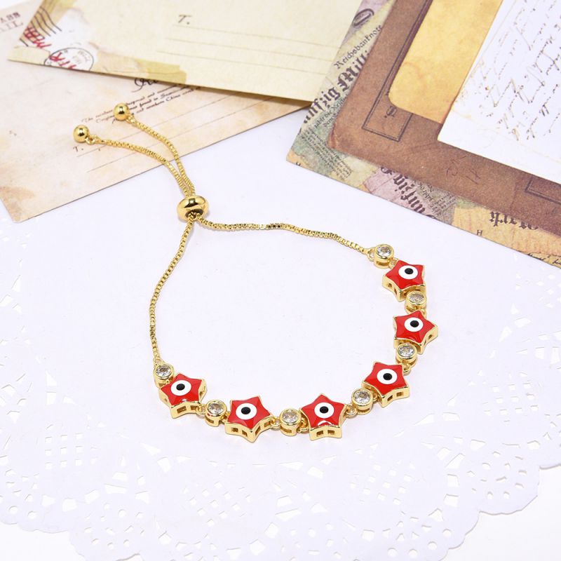 Fashion Red Copper Inlaid Zirconium Oil-dropping Eye Five-pointed Star Bracelet
