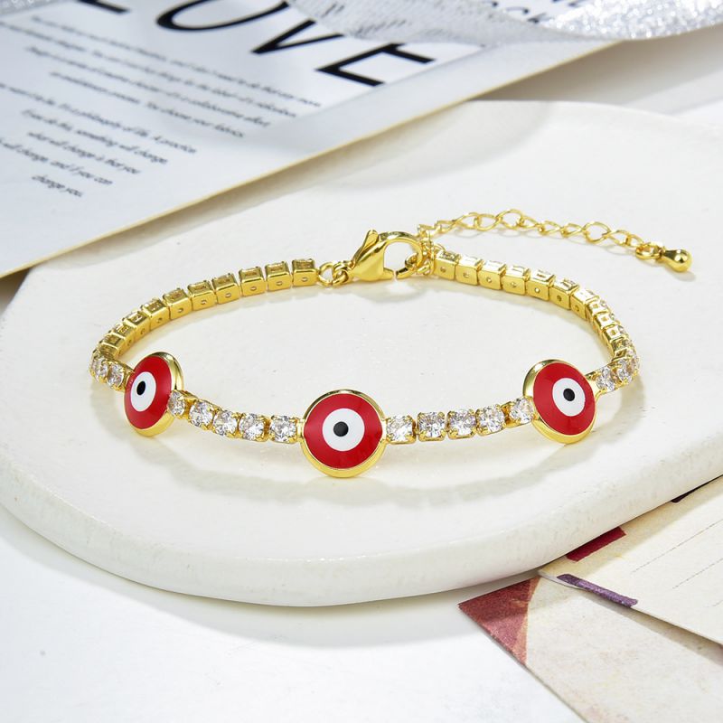 Fashion Red Copper Inlaid Zirconium Oil Drop Eye Bracelet