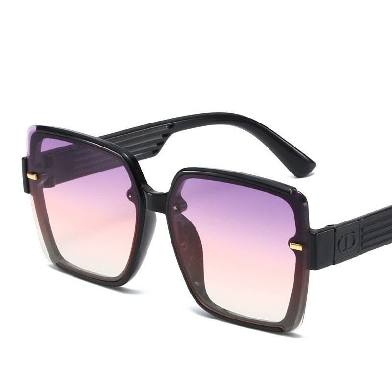 Fashion Bright Black Frame With Purple On Top And Pink Underneath Pc Square Sunglasses