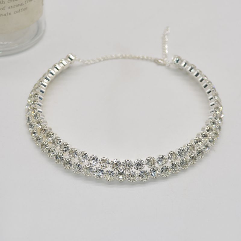 Fashion Silver Double Layer Rhinestone Necklace