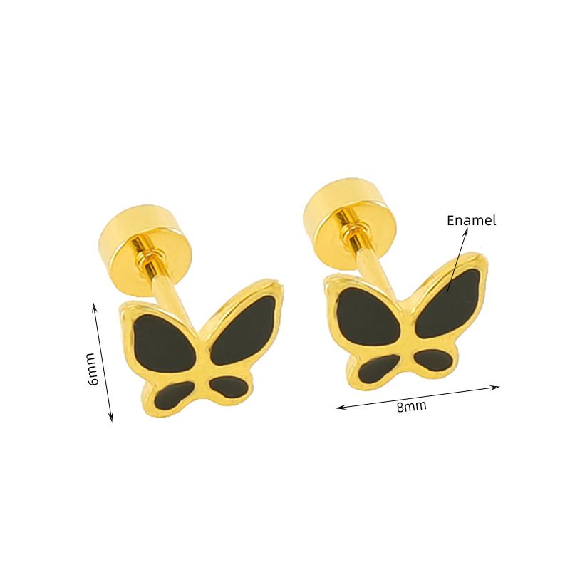 Fashion Black Titanium Steel Oil Drop Butterfly Earrings